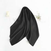 Lastclream Chiffon Square Neck Scarves For Women Handkerchief Retro Satin Ribbon Scarf For Hair Wrapping 23.6inch 26inch,23.6inchRibbon-Black - 23.6吋絲帶-黑色 - 查看 5