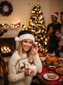 1 peça chapéu de Papai Noel preto de pelúcia grosso para festa de Natal e Halloween - lavar somente à mão, poliéster, sem penas, uso sem eletricidade