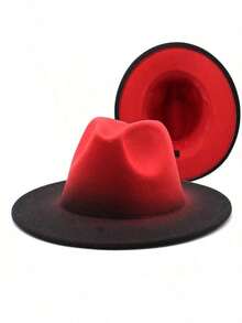 JEWELRYWE Two-Tone Fedora Hats For Men And Women, Gradient Classic Felt Panama Hat - A - Xem 4