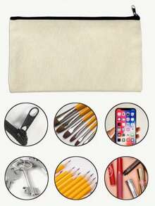 5/10个装米色空白帆布拉链袋 - 多功能DIY手工、化妆品和铅笔收纳袋，适合旅行和收纳，手工收纳 | 简约设计 | 拉链袋，用于存放化妆品、洗漱用品和文具，白色带黑色拉链，洗漱包