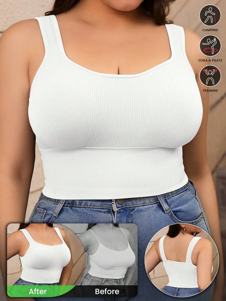 1pc Plus Size Women Sports Seamless Removable Padded Bra, Suitable For Cycling And Hiking, Sexy Sports Bra