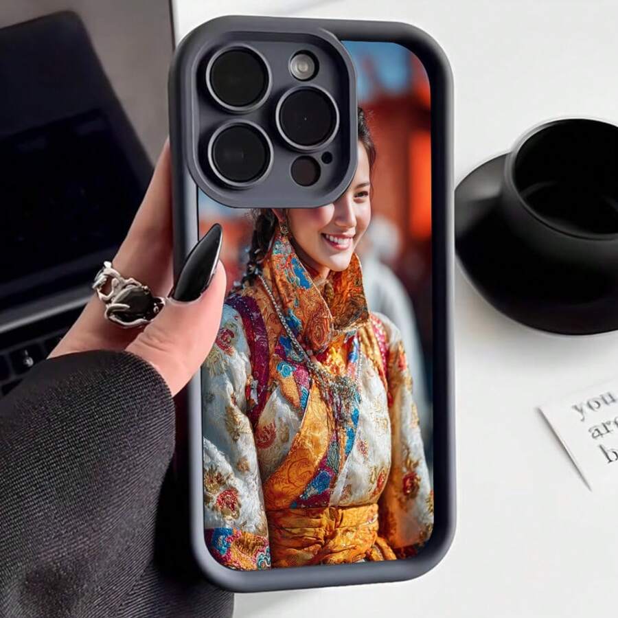 Cubierta de telefono con diseño de mujer en traje tradicional colorido negro para uso diario y viajes - Burdeos - Ver 1