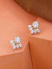 一对优雅金色花朵耳钉，闪亮水晶花蕊设计，铜质材质，不褪色且低过敏性，送给她的浪漫礼物 - 金色 - 查看 4