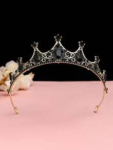 Tiara de Strass de Cristal Azul e Preto, Adequada para Adultos, Presente de Aniversário para Meninas Princesa, Tiara de Cristal, Coroas, Tiara, Coroa de Fantasia, Guirlanda de Cabelo - Coroa Negra - Visão 1