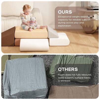 7-Piece Kids Climbing Foam Blocks Playset - Foldable Convertible Climber Into Sofa &Amp; Play Couch For Toddlers - S...