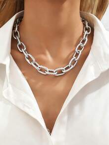 1pc Fashionable Minimalist Metallic Geometric Punk Chunky Necklace, Versatile For Daily Wear And Party - Silver - View 7