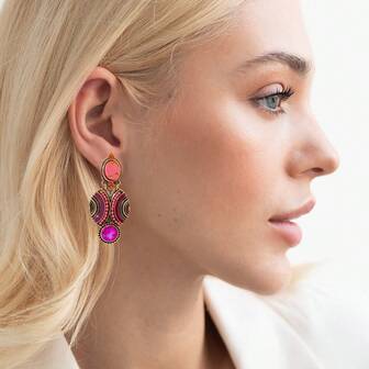 1 par de pendientes bohemios vintage de lujo con contraste de color de turquesa sintética, hechos a mano, adecuados para uso diario, fiestas y regalos de mujeres. Las formas, colores y patrones pueden variar.