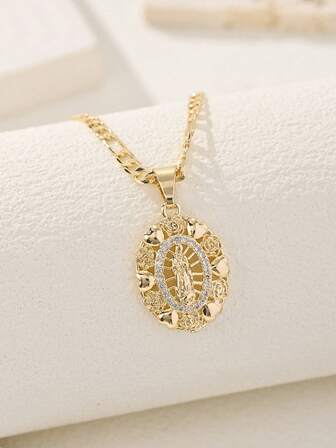 1 pieza Colgante del Sagrado Corazón de la Virgen María, colgante de collar de material de cobre con circonita, enchapado en oro de 14K con circonita incrustada, regalo de joyería elegante, colgante de oración, accesorio espiritual, colgante de moda, encanto exquisito, chapado duradero, artesanía exquisita, colgante encantador, accesorio con tema de fe, adecuado tanto para hombres como para mujeres, gran regalo de Navidad para amigos y novias, adecuado para el uso diario y festivo de las mujeres