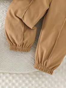 2 件套幼儿男童可爱小熊刺绣长袖 Polo 衫和休闲长裤套装 - 卡其色 - 查看 8