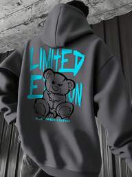 Men's Casual Street Hoodie, Star & Slogan Print, Pocket, Drawstring, Spring/Autumn, Back To School