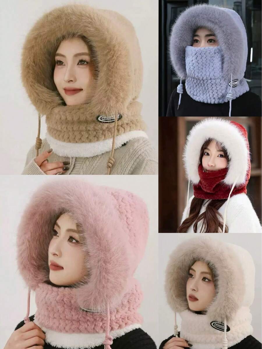 Neue Ankunft, vielseitiges, lässiges Pullover-Mütze für Frauen, Winter Halswärmer Maske integrierte Mütze, Outdoor Windschutz Ohrenschutz, geeignet für Motorrad/Elektrofahrrad fahren, dick gestrickte Beanie