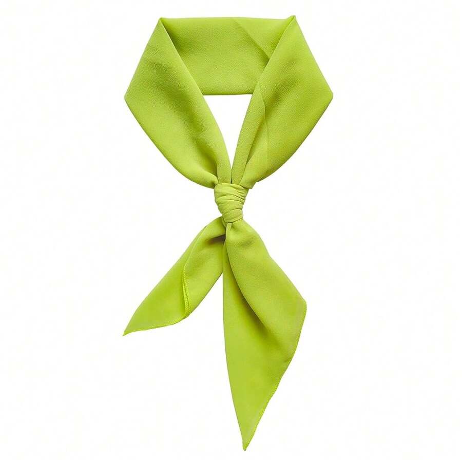 Lastclream Chiffon Square Neck Scarves For Women Handkerchief Retro Satin Ribbon Scarf For Hair Wrapping 23.6inch 26inch,26inchChiffon-Green - 26吋雪紡-綠色 - 查看 1