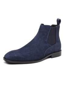 Men's Suede Chelsea Ankle Boots, Comfortable Elastic Slip-On Design, Business Casual, Classic Style Available In Multiple Colors - Navy Blue - View 2