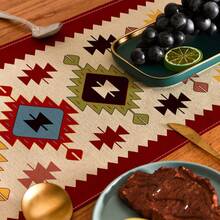 1pc Geometric Pattern Table Runner, 4pcs Geometric Pattern Placemats, Suitable For Holidays, Parties, Birthdays, Dinners, Kitchen & Dining Room Table Decor, All Season Home & Living Room Decor - Multicolor - View 7