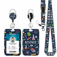 Blue Science Lanyards For ID Badges,  Health ID Badge Holder With Lanyard Retractable Badge Holder/Reel Lanyard, Nurse Teacher Office Gifts,Science - 科學 - 查看 1