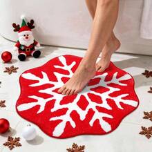 Snowflake Bathroom Rug, 22 Inch Winter Snowflake Bath Non Slip Red Round Bathroom Kitchen Bedroom Front Door Decor - Snowflake - View 2
