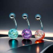 6pcs/Pack Resin Fake Opal Navel Rings, 1.6*10*5*8mm, Belly Button Piercing Jewelry, Factory Direct Supply - Multicolor - View 2