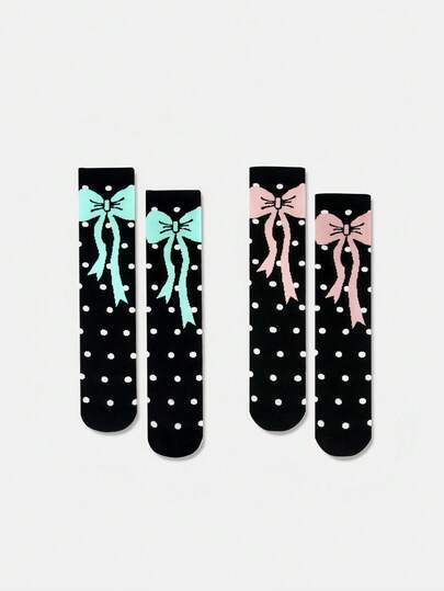 1/2/3/4/5 par skarpetek damskich do połowy łydki z kokardką, o prostym, ale eleganckim wzornictwie i właściwościach odprowadzania wilgoci. Delikatna kokardka zdobi kostkę, dodając odrobinę słodkiego uroku. Idealne na wiosnę i jesień.