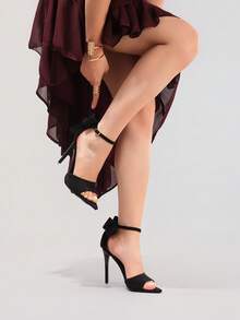 Sexy Pointed Toe High Heel Sandals With Bowknot, Suede Material, Super High Heels For Party, Banquet, And Prom - Black - View 9