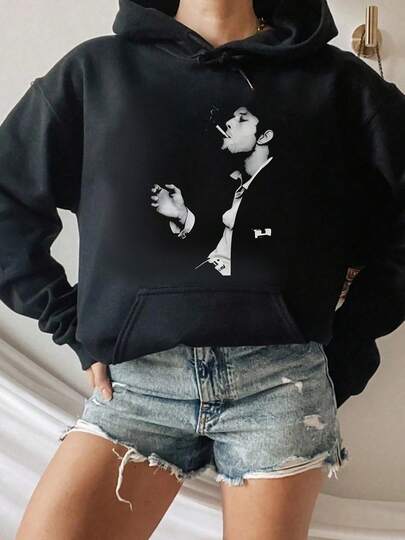 Man Smoking Cigarette In Suit Print Hooded Sweatshirt Streetwear Fashion Homme Soft Unisex