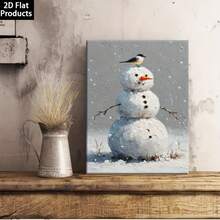 2D Plano, 1 Pieza Escena de Nieve de Muñde Nieve y Pájaro Rojo en Lienzo Enmarcado - Arte de Pared de Pintura al Óleo Realista Abstracta Minimalista, Tono de Color Suave, Decoración Navideña Interior con Marco de Madera, Adecuado para Sala de Estar, Dormitorio, Cocina, Baño - Regalo para las Fiestas - transparente - Ver 7