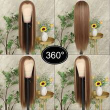 13X4 Pink & Brown Lace Front Wigs Pre Plucked Soft Free Part Long Straight Wigs Glueless Pink Skunk Stripe Wig Wear And Go Wig Heat Resistant Fiber Hair Synthetic Lace Front Wigs For Fashion Women For Daily Christmas Party Cosplay Use - 挑染金色 - 查看 8