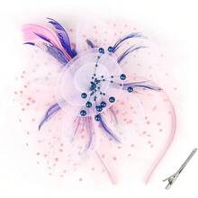 Fascinators Hats For Women Tea Party Flower Pearl Feather Wedding Fascinator Hat Derby Hats For Women Girls - Pink White Blue - View 2
