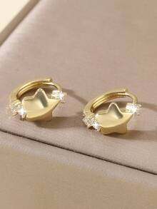 1 Pair Elegant Geometric Smooth Pentagram Round Hoop Earrings, Micro-Inlaid , Sweet Gift For Women, Birthday, Date - Round - View 7