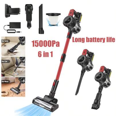 Royalswill Cordless Upright Vacuum Cleaner, 15000Pa Floor Cleaner For Home Use, 2-Speed High-Power Super Suction For Deep Cleaning, 6-In-1 With LED Light + 1 HEPA Filter, One-Touch Switch Dust Cup, Lightweight Stick Vacuum Cleaner Suitable For Cleaning All Hardwood Floors, Tiles And Pet Hair