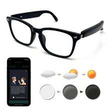 AI Voice Translation Glasses With Photochromic Lenses, Real-Time Translation Between 160+ Languages, Stylish Audio Glasses With Built-In Microphone And Speaker For Listening To Music And Answering Calls, Touch Control And Voice Assistant Support, Call Noise Reduction Technology, Magnetic Charging, Suitable For Sports, Music, Work, And Travel - The Ideal Holiday Gift For Men And Women. - CK03黑 - 查看 9