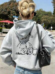 Tween Girls Casual Printed Thermal Lined Hooded Pullover Sweatshirt, Autumn - Light Grey - View 8