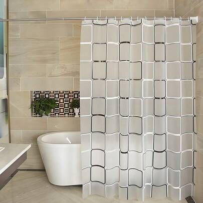 1 pieza Celosía generosa en blanco y negro cortinas para baño, moho y resistente al agua de PEVA, con ojales metálicos y anillo de cortina de ducha cortinas de baño, Cortinas de Ducha, Decoración del hogar y el baño, accesorios de baño