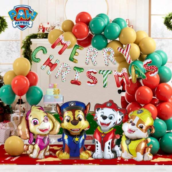 Nickelodeon 69pcs PAW Patrol Officially Licensed Christmas Series Chase Marshall Skye Rubble Balloon Set Cute Cartoon Style Decoration Carnival Party Photo Props Party Supplies Christmas Birthday Gifts