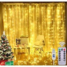 Cortina de Luces 3mx3m 2pcs, 300 Leds Cascada De Luces Con Ganchos, 8 Modos De Luces Con Control Remoto, Ip65 Impermeable, Para Interior y Exterior, Navidad, Cumpleaos, Boda. - 2 unidades - 3 m x 3 m - Ver 2
