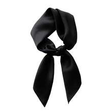 Lastclream Chiffon Square Neck Scarves For Women Handkerchief Retro Satin Ribbon Scarf For Hair Wrapping 23.6inch 26inch,23.6inchRibbon-Black - 23.6吋絲帶-黑色 - 查看 1