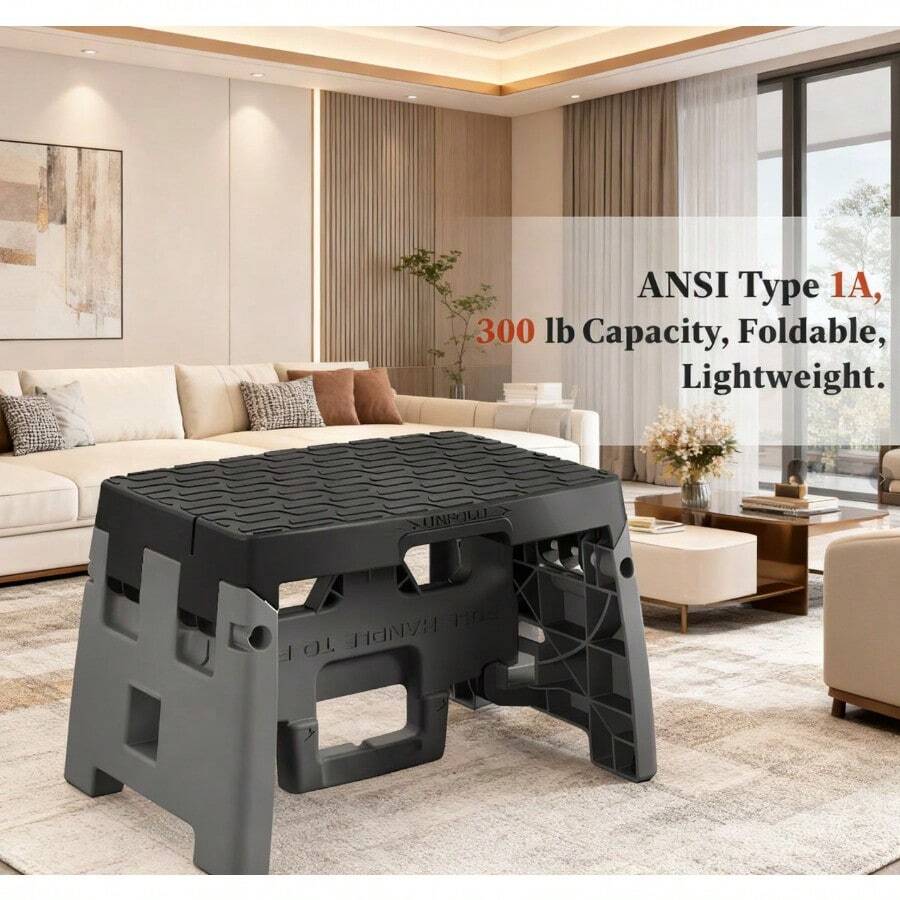 1-Step Plastic Folding Step Stool, Type 1A, Black & Gray - mặc định - Xem 1