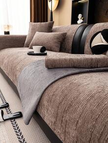 1pc All-Season Sofa Cushion Cover, Modern Minimalist Anti-Slip Sofa Seat Pad, Dust-Proof & Washable Sofa Slipcover, Soft & Fade-Resistant, Pet-Friendly, Fits L-Shaped Sofa And 1/2/3/4 Seater Sofa, Suitable For Bedroom, Office, Living Room - Coffee Brown - View 6