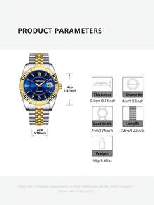 1 Stück Herren Mode Koreanischer Stil Strass Kalender Quarz Uhr mit Edelstahlarmband, Lässig Business Paar Uhr - Einheitsgröße - Übersicht 9