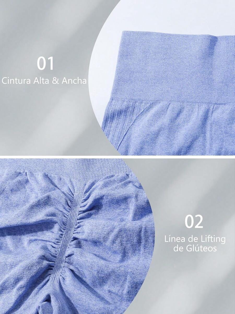 CEEMACE Conjunto Deportivo Mujer de 3 Piezas de Yoga Brasier + Licras deportivas Cintura Alta Control Abdominal Elástico para Jogging Deportes Entrenamiento - azul - Ver 1