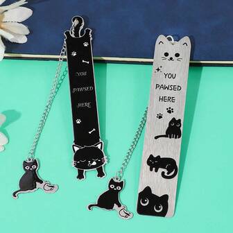 Cat Stainless Steel Bookmark With Chain Pendant, Printed With The Funny Reading Message "You Pawsed Here", A Perfect Gift For Cat Lovers & Bookworms, An Excellent Present For Feline Enthusiasts