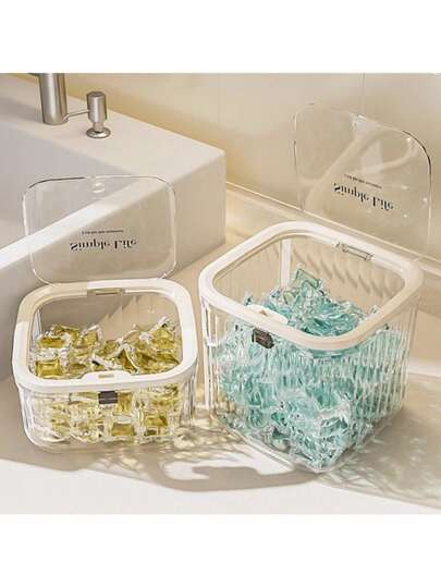 1pc Laundry Detergent Capsule Storage Box - Detergent Powder Container, Airtight Seal Storage Box For Laundry Pods, Dishwasher Tablets, Liquid Detergent Dispenser, With Sealed Flip-Up Lid, Convenient For Laundry Room Organization (Includes Small Scoop)