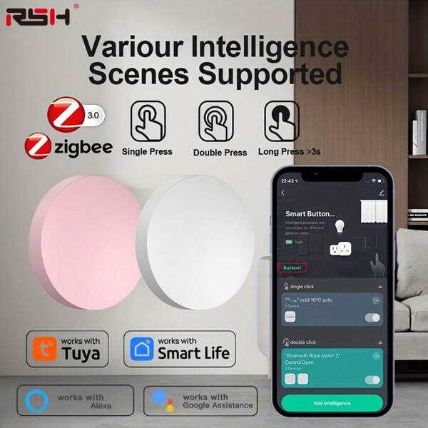 RSH Tuya Zigbee Smart Wireless Button Switch, Intelligent Scene Link Switch Including Battery, Remote Control And Automatic Scene Switch, Is Used In Conjunction With Zigbee Gateway(Tuya Hub), Support Home Alexa Voice Control.