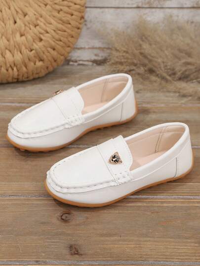 1 Pair New Style Kids Leopard Head Decor PU Leather Loafers, Unisex Lightweight Non-Slip Moccasins, Fashion Versatile Rubber Soft Bottom Round Toe Slip-On Shoes, Suitable For All Seasons