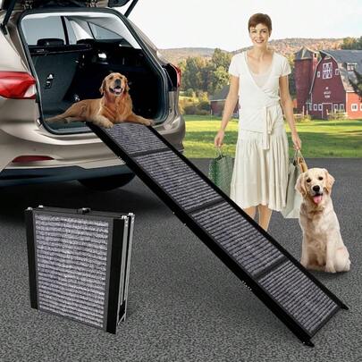 Dog Ramp For Cars 170cm Long Foldable Dog Ramps With Pet Blanket AntiSlip Surface Pet Stairs Ramp To Get Into A SUV Truck Portable Steps For Medium And Large Dogs XL