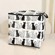 大容量收纳盒，衣物收纳箱 - 黑白波点猫咪图案印花，大容量可折叠收纳袋，适用于收纳毯子、被子和衣物 - 耐用无纺布材质，配有结实拉链和加固提手，圣诞装饰，经济实惠的圣诞礼物 - 斑點貓 - 查看 4
