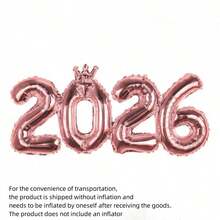 1个金色银色皇冠2026数字铝箔气球，优雅的金色银色饰面，无需用电，经久耐用且易于充气，非常适合庆祝活动和主题活动、新年装饰、圣诞节和新年装饰、节日派对用品、圣诞装饰。 - 彩色 - 查看 12