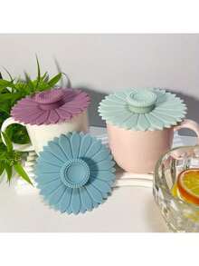 3-Piece Sunflower Silicone Cup Lids, Multi-Functional Silicone Lid Set For Tea And Coffee Cups - 多色3個 - 查看 5