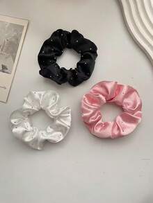 3件装女士缎面镶钻宽发圈，优雅精致，弹性极佳，不伤发，基础款时尚发圈，尽显奢华高端质感，适合日常打造优雅发髻和扎马尾辫。