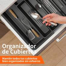 HSHa Extendable Cutlery Drawer Organizer, Adjustable Cutlery Holder And Organizer For Knives, Forks And Spoons, Plastic Cutlery Holder, Drawer Insert (Black) - Black - View 6