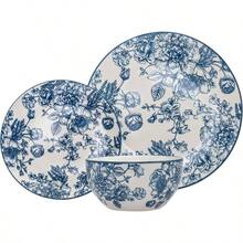 Dinnerware Set Banbury Porcelain Dinner Plate, Salad Plate, Soup Bowl - 12 Piece Set - Azul y blanco - Ver 2